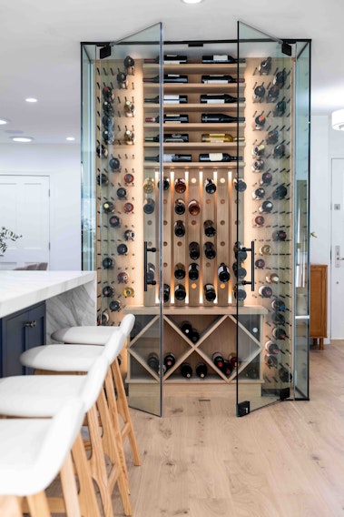 Climate controlled custom glass wine cabinet in Los Angeles California